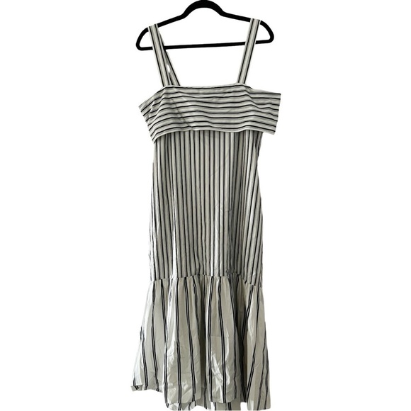 NWT THEORY Tie-Back Dress in Striped White Black Cotton Poplin Sz M - Picture 2 of 5